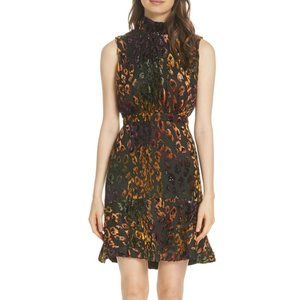 Saloni Fleur Mock-neck Tie-back Leopard Velvet Dress In Rainbow Leopard